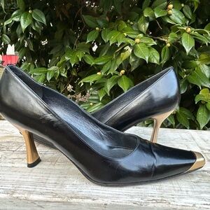 Stuart Weitzman Black and Gold Heels